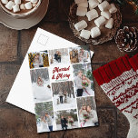 Married & Merry Christmas Couple Photo Collage Helg Vykort<br><div class="desc">Romantic newlywed Christmas postcard with 9 photos from your holiday wedding. Married & Merry in deep red above your names. Add your favorite nine couple photographs to this collage picture grid.</div>