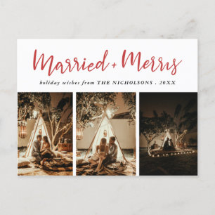 Married & Merry Elegant Red Mutli Photo Helgdag Helg Vykort