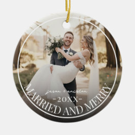 Married & Merry First Chirstmas Custom Photo Julgransprydnad Keramik