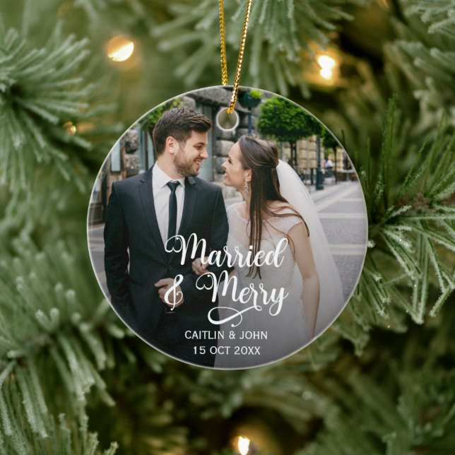Married Merry Newlyweds 1:a julfotomunda Julgransprydnad Keramik (Träd)