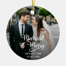 Married Merry Newlyweds 1:a julfotomunda Julgransprydnad Keramik