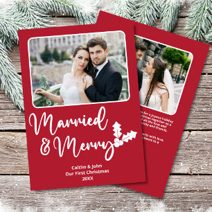 Married Merry Newlyweds First jul Foton Red Julkort