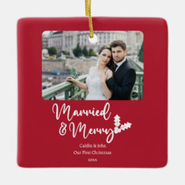 Married Merry Newlyweds First jul Photo Red Julgransprydnad Keramik