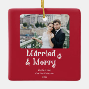 Married Merry Newlyweds First jul Red Photo Julgransprydnad Keramik