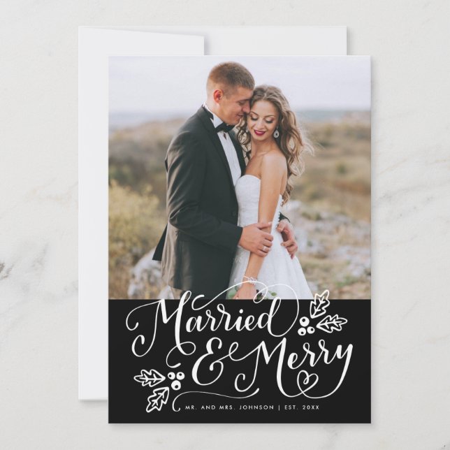 Married & Merry Photo Tack Black Julkort (Framsida)