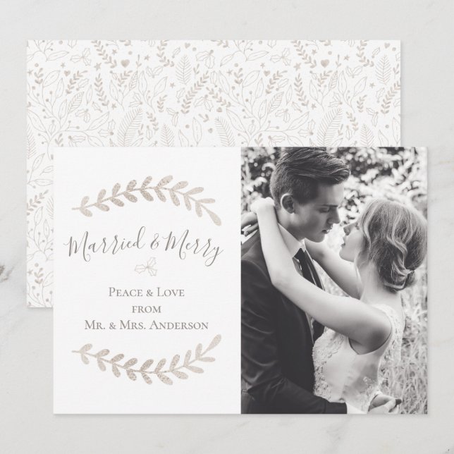 Married & Merry Simple Black White Guld Bröllop (Fram/baksida)