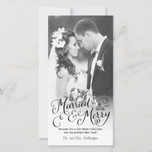 Married och Merry Hand Lettered White Helgdag Julkort