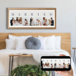 MARRIED Photo Collage 7 Bild Benvit och blå Poster<br><div class="desc">Eleganten poster utskrift, personlig med dina bröllop-foton. En utformning av snyggten i paletten neutralt färg i benvit och blå perfekt för nyfödda och jubileumsgåvor. Fotomallen är inställd så att du kan lägga till 7 av din favoritfilm bilder som visas i porträtt-format i en enkel rutnätsfotosamling i stil. MARRIED är skrivet...</div>