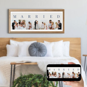 MARRIED Photo Collage 7 Bild Benvit och blå Poster