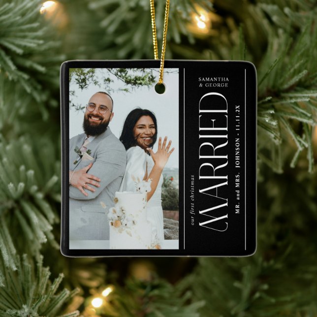 Married Wedding Photo Newlyweds Christmas Julgransprydnad Keramik (Träd)