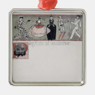 "M'arrive Parfois il" (bläck och w/c på papper) Julgransprydnad Metall