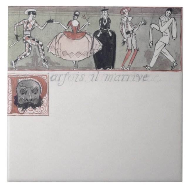 "M'arrive Parfois il" (bläck och w/c på papper) Kakelplatta (Framsidan)