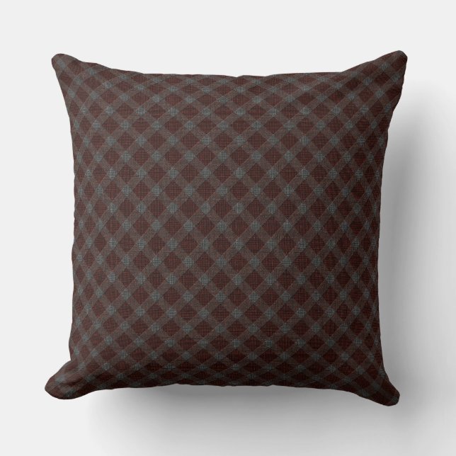 Marrom kor tartan pläderat med lätt grått lindring kudde (Framsida)