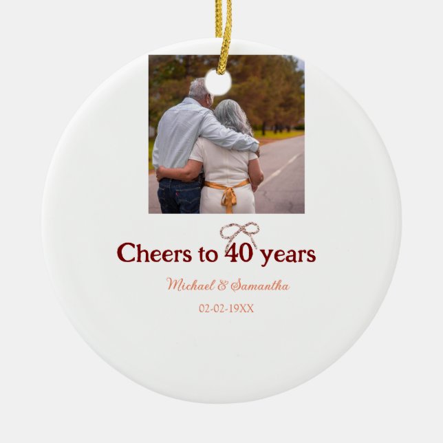 Marron-bojor till 40-årsdagen bröllop julgransprydnad keramik (Framsidan)