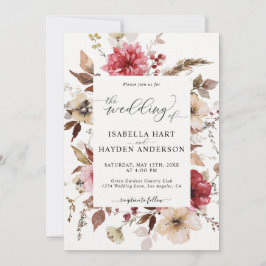 Marron Red  Rosa alla i 1 QR-kod Bröllop Inbjudningar