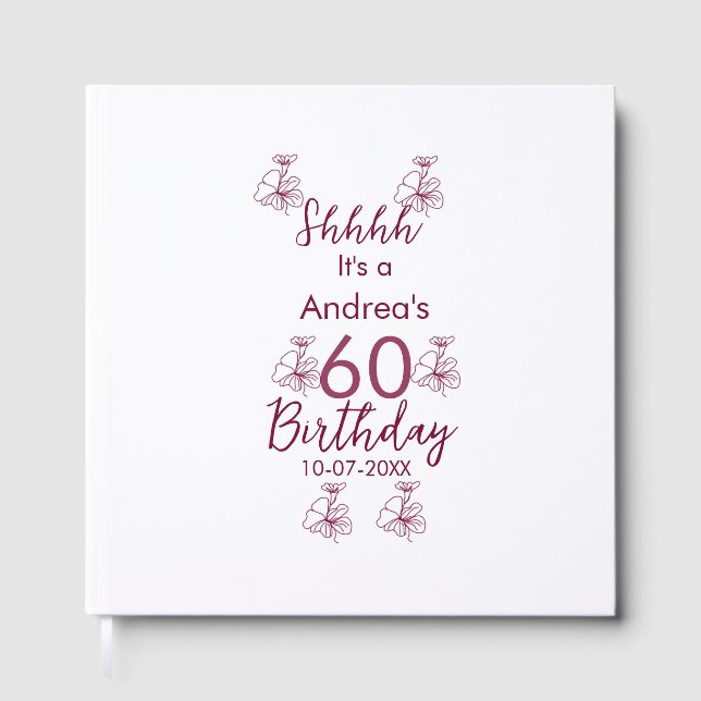 Marron white mauve shhh 60-årsdagen blommigt namn gästböcker (Framsida)