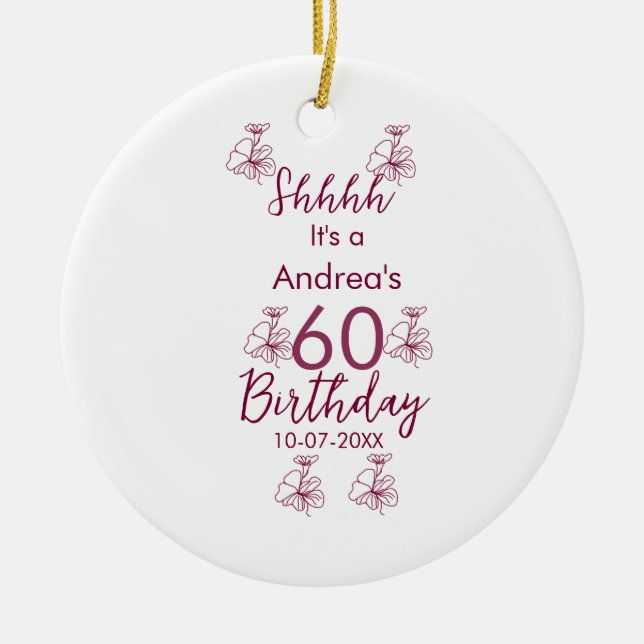 Marron white mauve shhh 60-årsdagen blommigt namn julgransprydnad keramik (Framsidan)