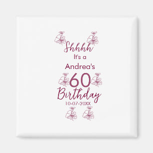 Marron white mauve shhh 60-årsdagen blommigt namn magnet