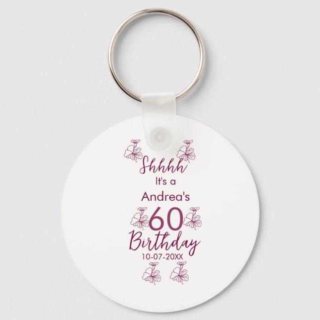 Marron white mauve shhh 60-årsdagen blommigt namn nyckelring (Framsida)