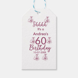 Marron white mauve shhh 60-årsdagen blommigt namn presentetikett