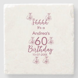Marron white mauve shhh 60-årsdagen blommigt namn stenunderlägg