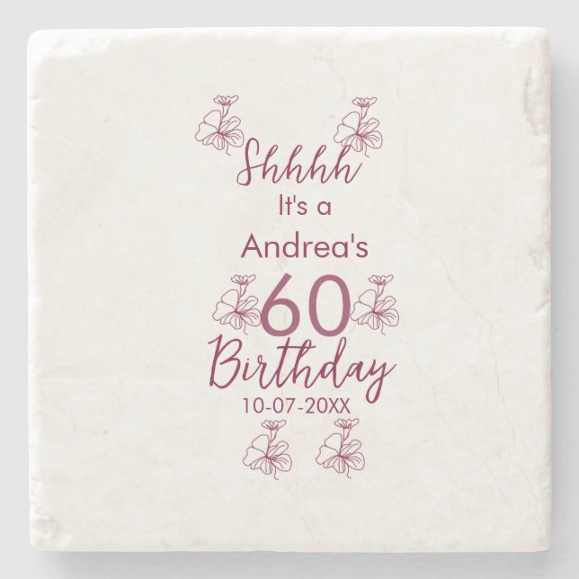 Marron white mauve shhh 60-årsdagen blommigt namn stenunderlägg (Framsidan)