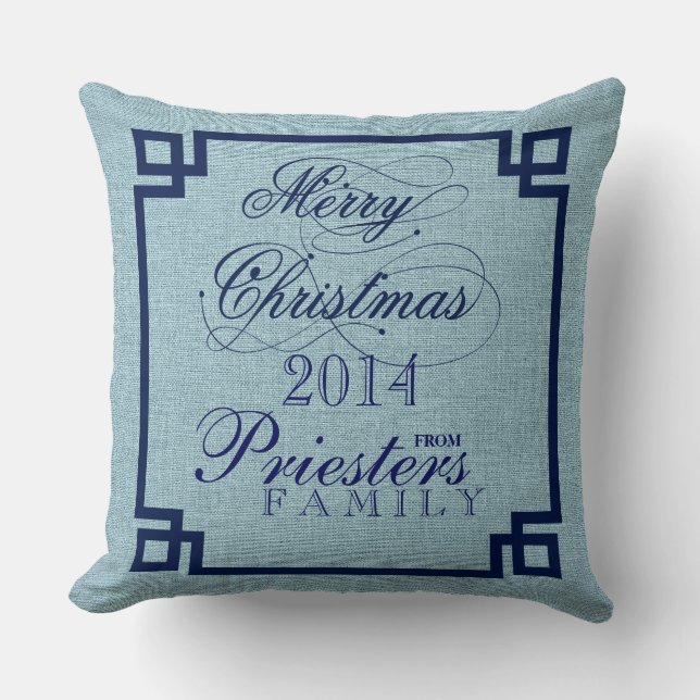 Marry jul Blue Text Design Light Blue Linen Kudde (Framsida)