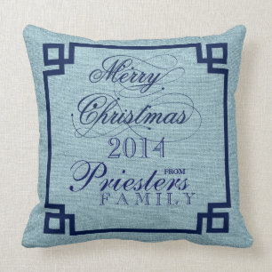 Marry jul Blue Text Design Light Blue Linen Kudde