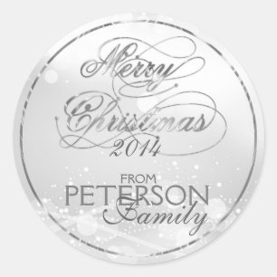 Marry jul Silver Text och Bokeh Background Runt Klistermärke