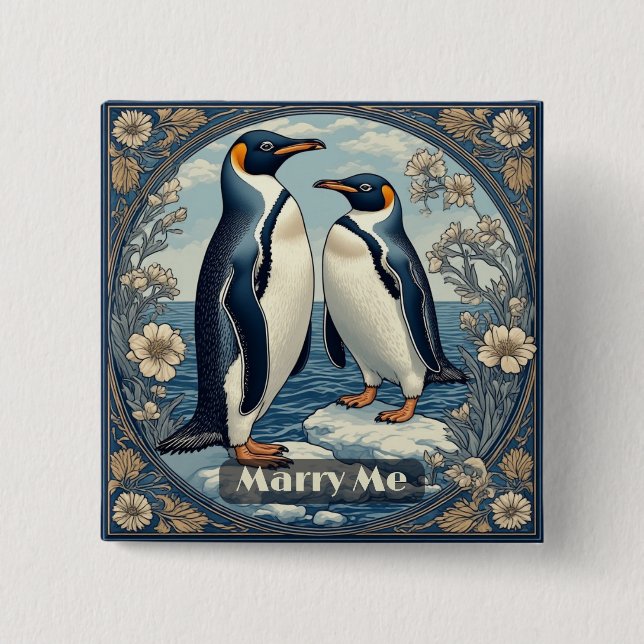 Marry Me Penguin Ice Bird Snow Glacier Winter Lake Knapp (Framsida)