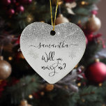 Marry Me Surprise Frieri Silver Glitter? Julgransprydnad Keramik<br><div class="desc">Den här designen kan vara personlig i det område som tillhandahålls genom att ändra fotot och/eller text. Du kan också anpassa den genom att klicka för att anpassa ytterligare alternativ och ta bort eller ändra färg i bakgrunden, lägga till text, ändra texten färg eller stil eller ta bort texten för...</div>