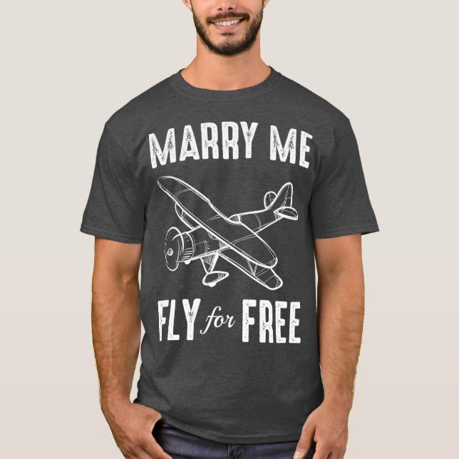 Marry mig Fly for Free Pilot Flight Attendant T Shirt (Framsida)