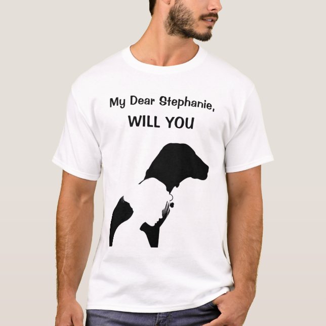 Marry mig Giftermål Frieri Hund Namn T Shirt (Framsida)