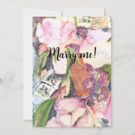 Marry mig Watercolor blommigt Music Agenda Inbjudningar