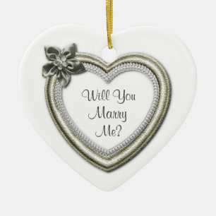 Marry mig White Ceramic Heart Förlovning Ornament