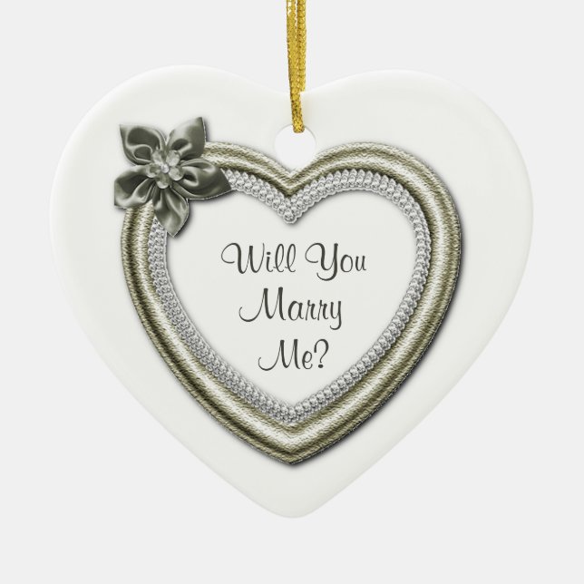 Marry mig White Ceramic Heart Förlovning Ornament (Framsidan)