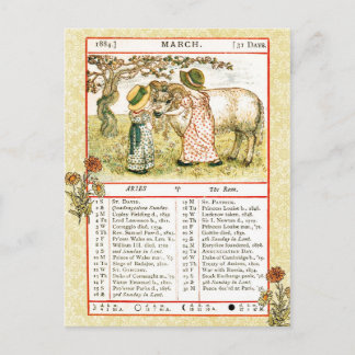 Mars 1884 Almanac.  Aries, Ram Vykort