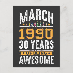 Mars 1990 30 år gammal 30-årsfest vykort