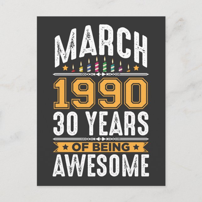 Mars 1990 30 år gammal 30-årsfest vykort (Framsida)