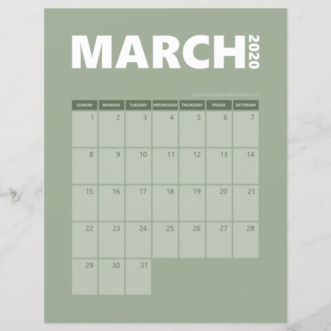Mars 2020 Kalender (Framsida)