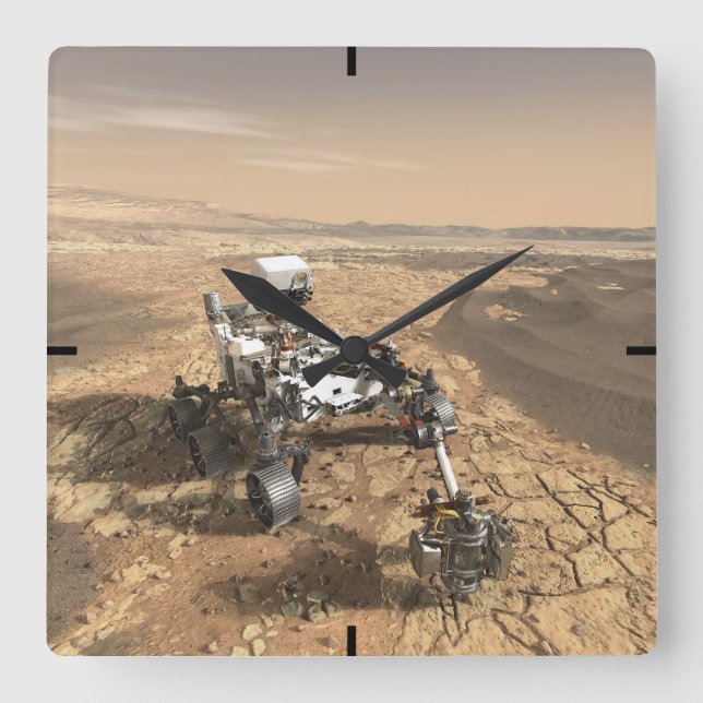 Mars 2020 ligger på Mars Yta. Fyrkantig Klocka (Framsida)