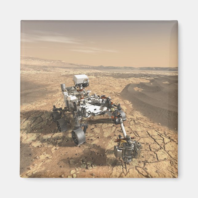 Mars 2020 ligger på Mars Yta. Magnet (Framsidan)