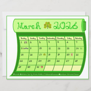 Mars 2026 Månad Grön Kalender Tyg Font Papper