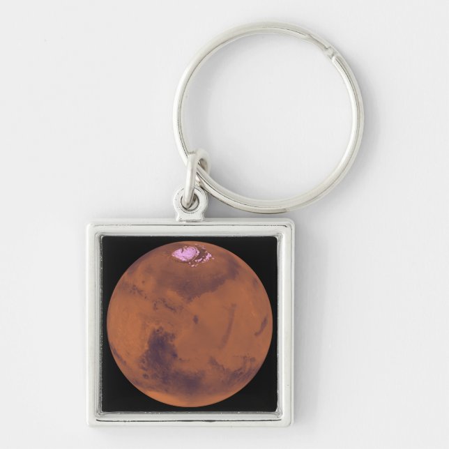 Mars 6 fyrkantig silverfärgad nyckelring (Framsidan)