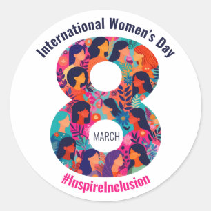 Mars 8 Internationell Kvinnodag IWD Runt Klistermärke