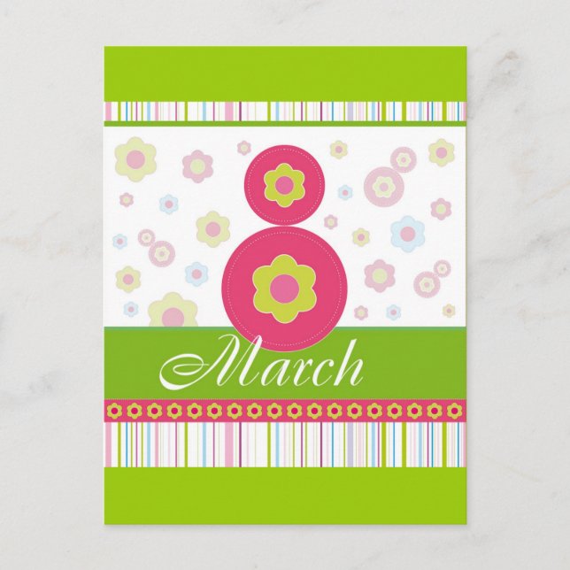 Mars 8 mars åtta Internationell Kvinnodagen Vykort (Framsida)