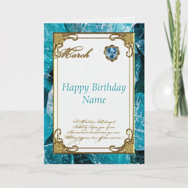 Mars Aquamarine Birthstone Birthday Card Kort (Framsida)