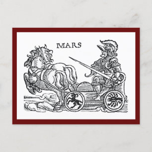 Mars Ares God Krig Greco Roman Chariot Tecknad Vykort