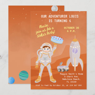 Mars-astronaut pojke temaföddelsedagsfest inbjudningar