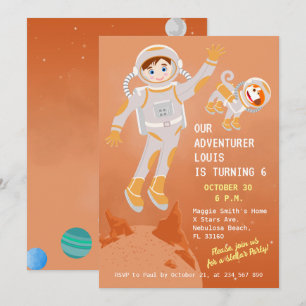 Mars-astronaut pojke temaföddelsedagsfest inbjudningar